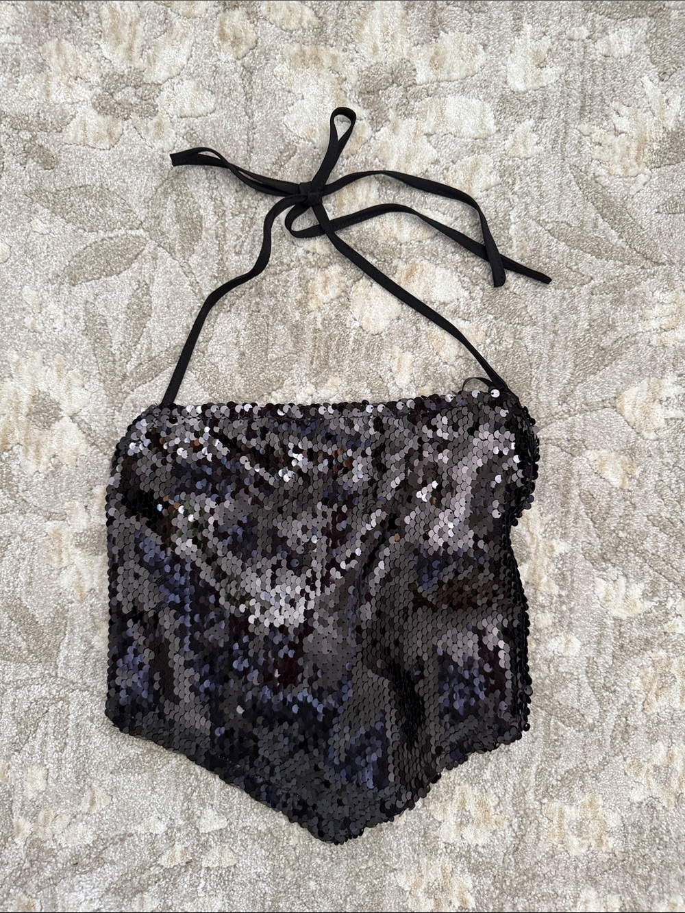 Forever 21 Black Sequin Halter Crop Top